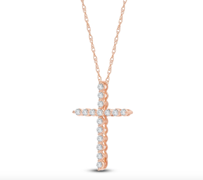 1/2 Carat Lab-Created Diamond Cross Necklace in 14K Rose Gold – 18" Chain - Image 2